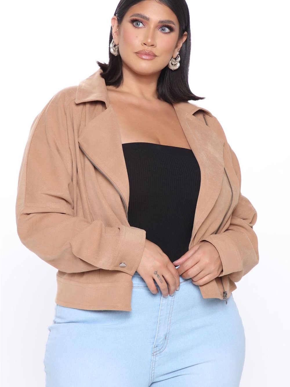 Fashion Nova Camel Cropped Bomber Jacket